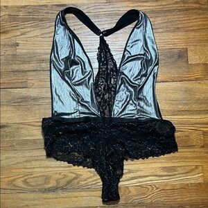 Chic Black and Silver Lace Bodysuit